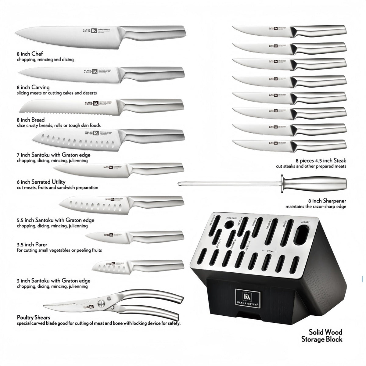 Meyer Contour Finest high carbon steel 19 Piece Knife Block Set