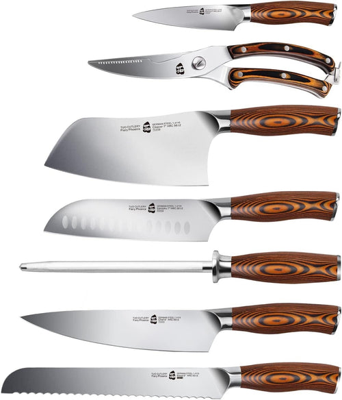 Fiery Series 8-Piece Chef Knife Set – German Steel, Wooden Block, Shears
