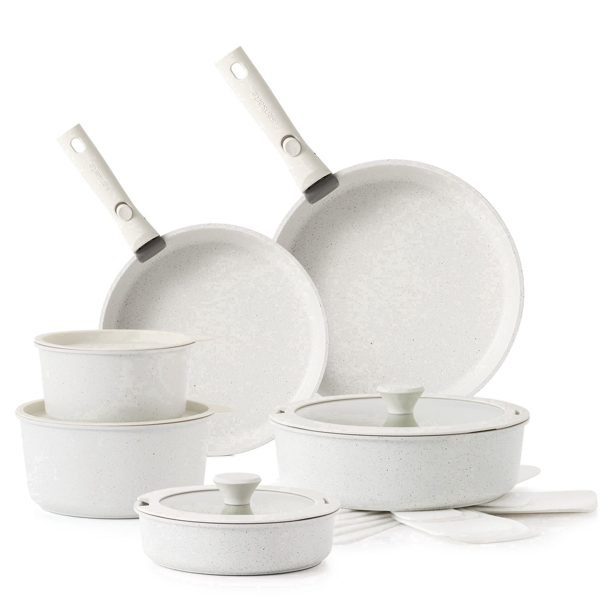 Ceramic Nonstick Cookware Set, 17 Pieces, Detachable Handles, Induction