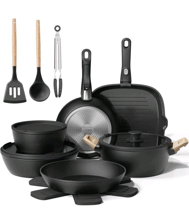 19 Pcs Pots and Pans Set Non Stick Ceramic Cookware Set with Removable...
