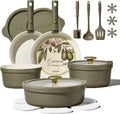 21pcs Ceramic Cookware Set with Detachable Handles, Pots and Pans Set Non Stick