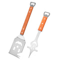 Stainless Steel BBQ Grill Tool Set with Wooden Handles, Spatula, Fork, Knife & Bottle Opener for Outdoor Cooking
